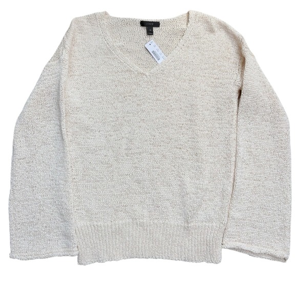 J. Crew Sweaters - J.Crew Womens NWT V-Neck Textured Cotton Blend Sweater Cream XS H7152 NEW